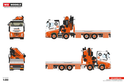 WSI Weiland; VOLVO FH AERO SLEEPER CAB RIGED FLATBED TRUCK 8X2 TAG AXLE WITH FASSI 1100 + JIB